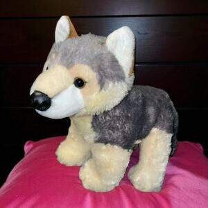 Aurora Wily Wolf Plush 12" Stuffed Animal Gray Husky Dog Standing Nursery Shower